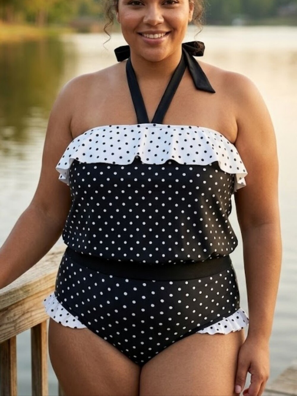Plus Size 2x 20 Black White Polka Dot Womens Two-Piece Swimsuit Tankini Set